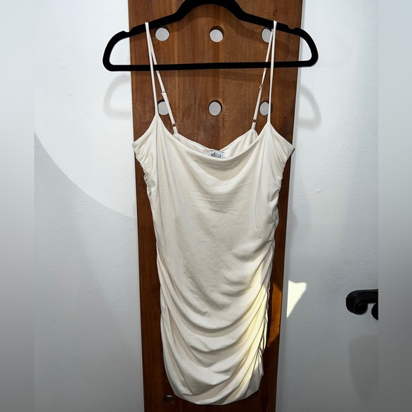 🆕 Oh Polly Ruched Bodycon Mini Dress in Oyster White - Picture 12 of 16